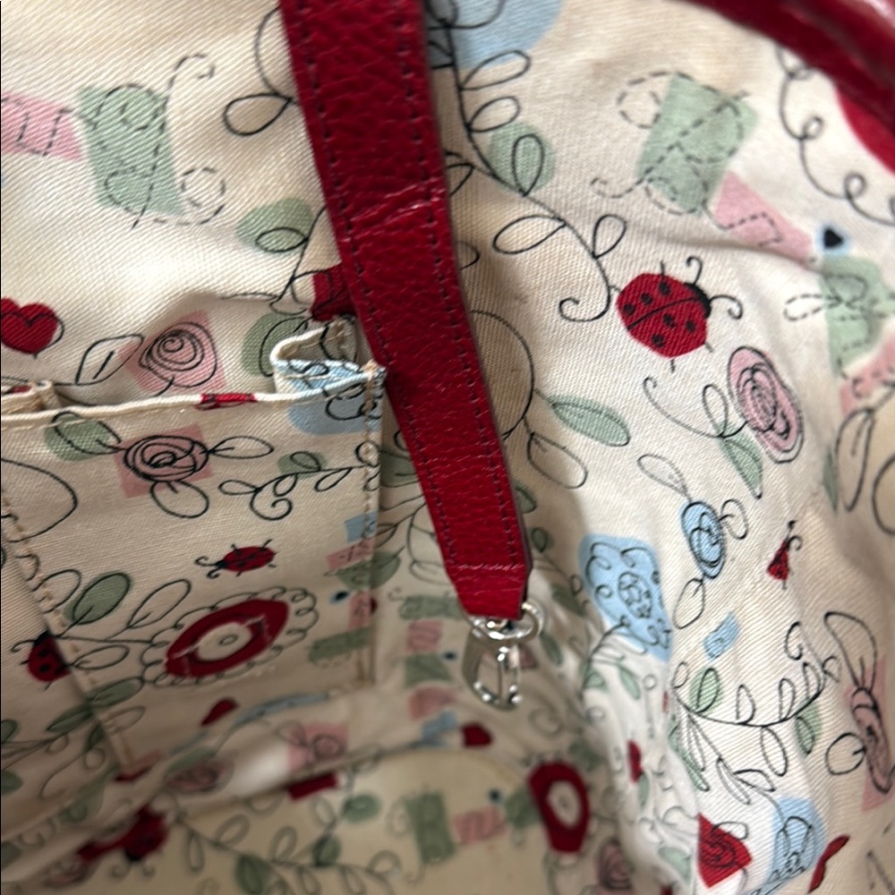 Brighton Patricia Straw Floral Deep Red Leather Handbag/Tote - Picture 15 of 16